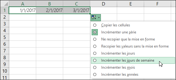Utiliser la poignée de recopie pour créer une liste de dates séquentielles
