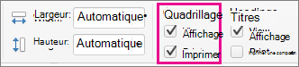 Sous l’onglet Mise en page, sous Quadrillage, sélectionner Imprimer