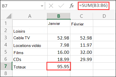 Formule de somme automatique dans Excel pour le Web