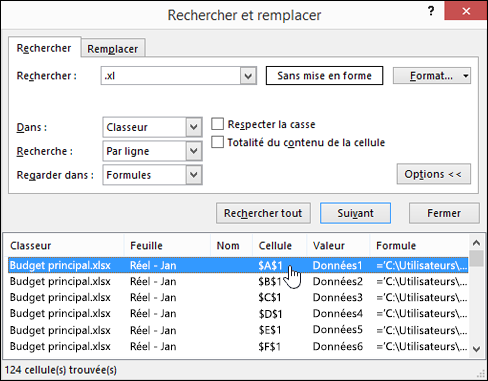 Boîte de dialogue Rechercher et remplacer