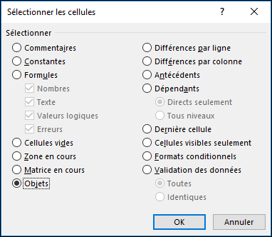 Boîte de dialogue Atteindre le > spécial