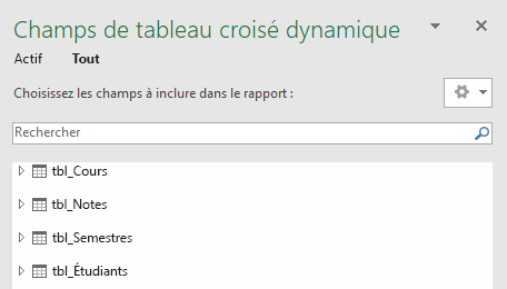 Liste des champs de tableau croisé dynamique Power Pivot
