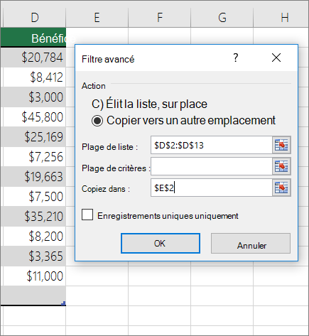 Filtre avancé