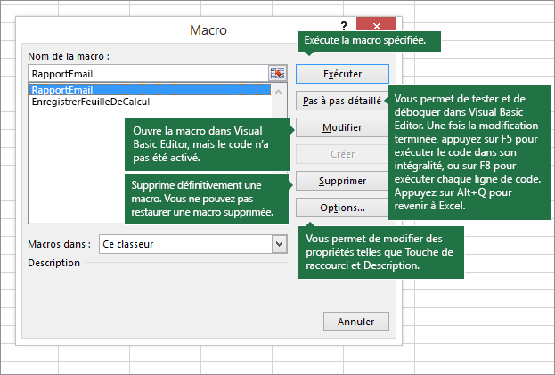 Boîte de dialogue Macro