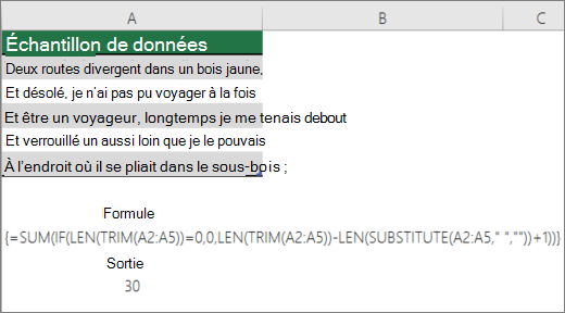 Exemple de formule imbriquée pour compter les mots