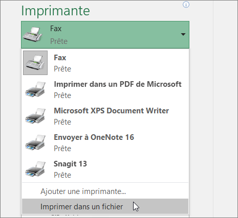 Choix de l'imprimante et de la destination d'export (Microsoft Support)