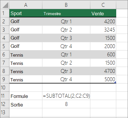 Exemple de SUBTOTAL