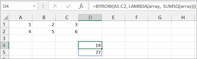 Deuxième exemple de fonction BYROW