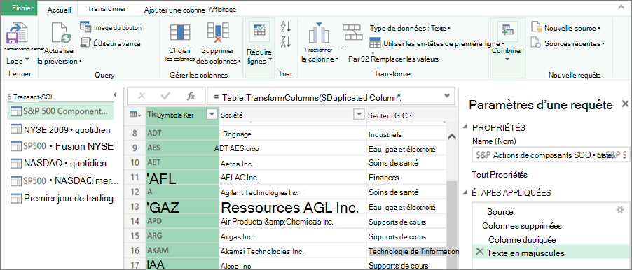 Interface utilisateur des paramètres de requête