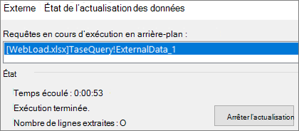 Boîte de dialogue État d’actualisation des données externes