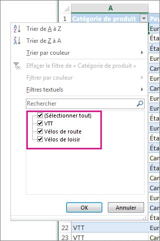 Filtrer en sélectionnant des éléments dans une liste