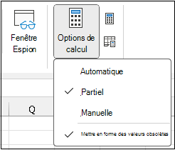 Mettre en forme les valeurs obsolètes paramètre disponible dans le ruban pour désactiver ou activer en mode de calcul partiel ou manuel.