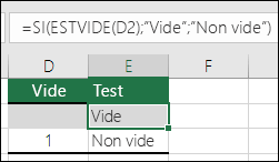 La formule de la cellule E2 est =SI(D2=1,Oui,SI(D2=2,Non,Peut-être))