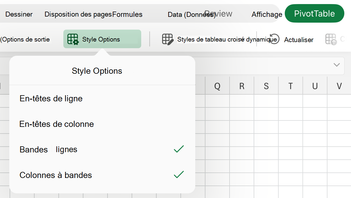 Liste déroulante Options de style sur iPad