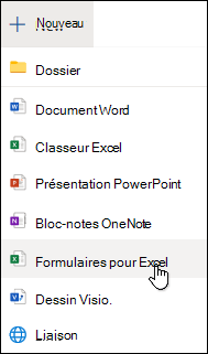 Option Insérer un formulaire pour Excel dans Excel sur le Web