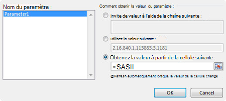 Boîte de dialogue Paramètre de requête MS