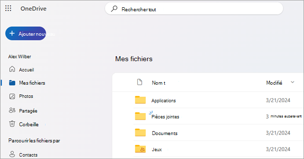 Capture d’écran montrant OneDrive sur le Web.
