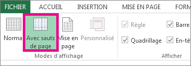 Sous l’onglet Affichage, cliquez sur Aperçu des sauts de page