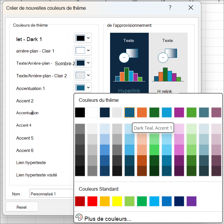 Capture dʼécran montrant lʼoption Modifier une couleur de thème.