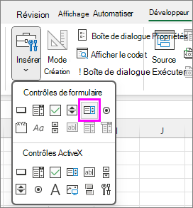 Bouton de contrôle de formulaire Zone de liste