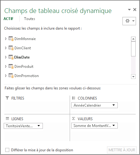 Liste des champs de tableau croisé dynamique