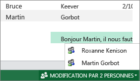 Plusieurs auteurs dans Excel Online