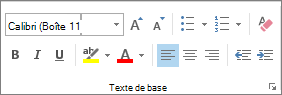 Options du groupe Texte simple