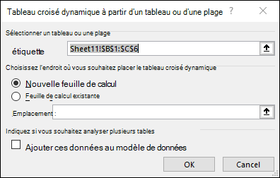 Boîte de dialogue Créer un tableau croisé dynamique (Microsoft Support)