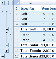 Example of automatic subtotals