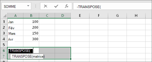 =TRANSPOSE(