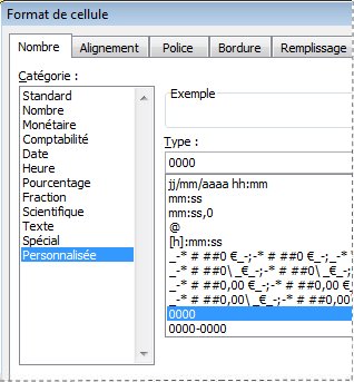 Custom category in Format Cells dialog box