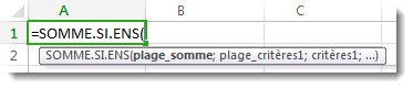 Utilisation de la saisie semi-automatique de formule pour entrer la fonction SOMME.SI.ENS