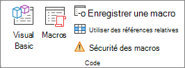 Capture d’écran montrant le groupe Code sous l’onglet Développeur.