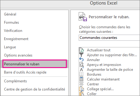 Options de > fichier > Personnaliser le ruban
