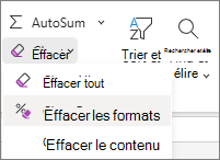 Capture d’écran de l’option Effacer les formats dans le groupe Édition.