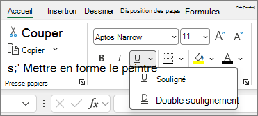 Capture d’écran du groupe de boutons Police à utiliser avec la modification du style de police dans une cellule.