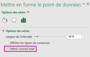 Volet Office Mettre en forme le point de données avec l’option Définir en tant que total cochée dans Office 2016 pour Windows
