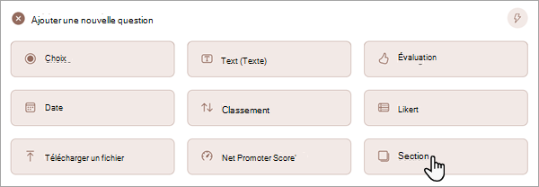 Capture d’écran montrant comment ajouter une nouvelle section à votre formulaire ou questionnaire.