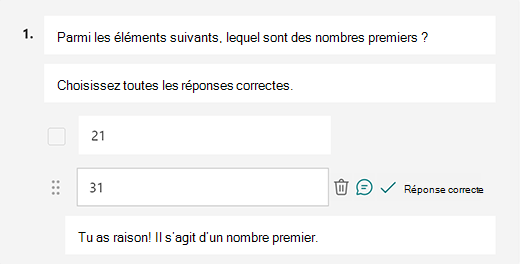 Message de réponse correct personnalisé dans Microsoft Forms