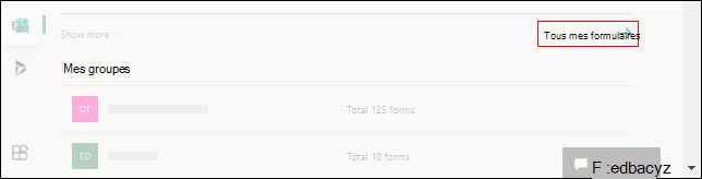 Lien vers Tous mes formulaires pour les formulaires Microsoft sur Office.com