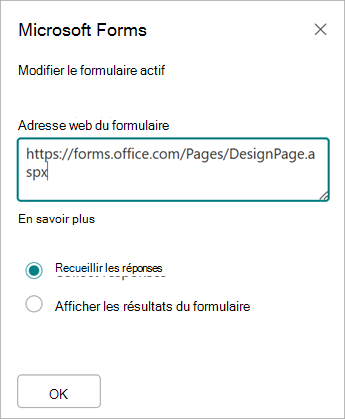 Votre adresse de formulaire est automatiquement renseignée dans le champ Adresse web du formulaire.