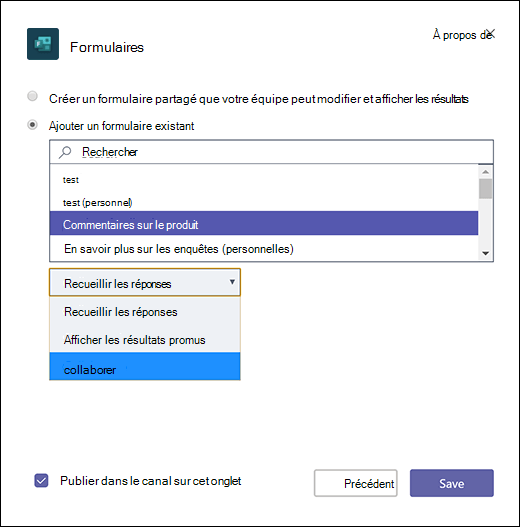 Ajouter un formulaire de groupe existant à Microsoft Teams