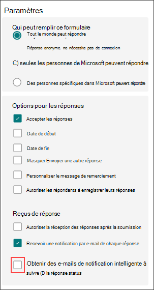 Paramètres de formulaire des rappels intelligents