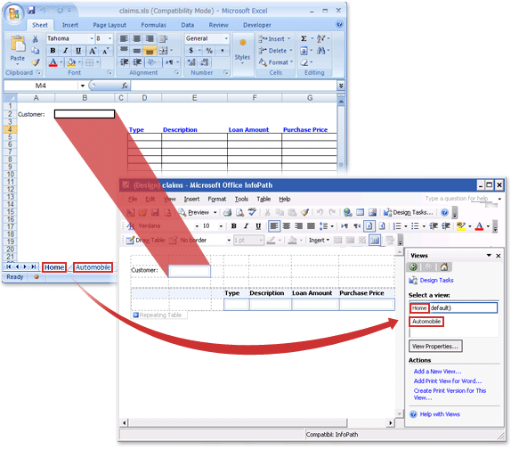 Classeur Excel converti en modèle de formulaire InfoPath