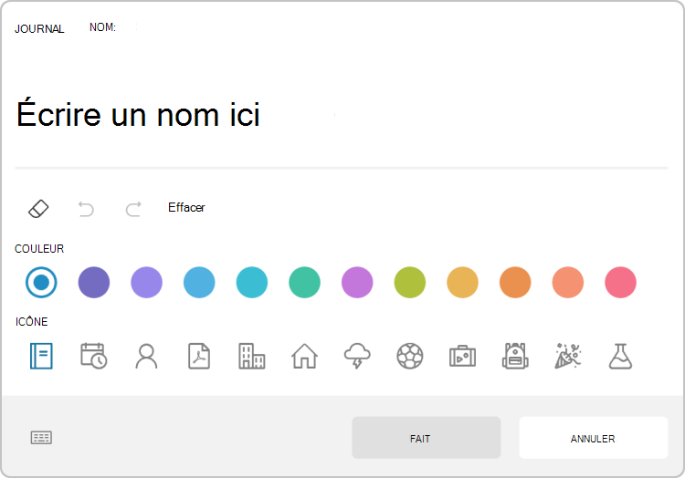 Capture d’écran de la boîte de dialogue qui crée un journal n Microsoft Journal.