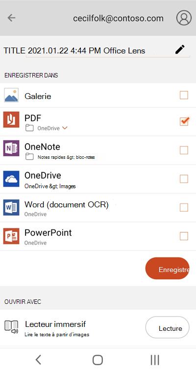 Capture d’écran de Microsoft Lens sur un téléphone Android