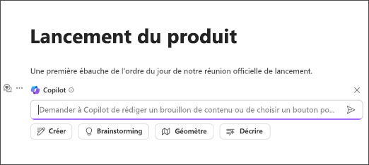 Sélection des invites Copilot dans Loop