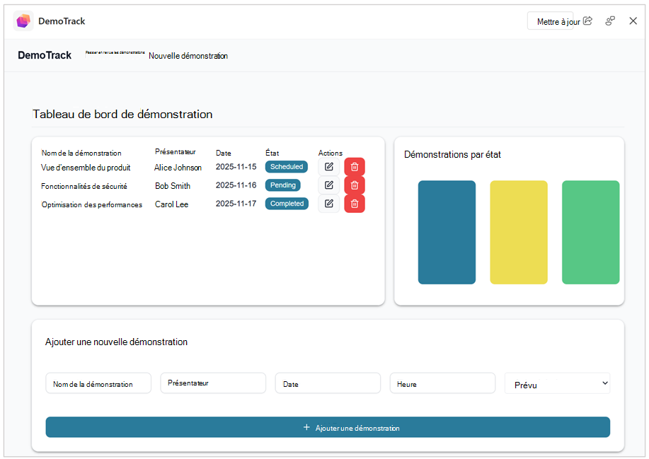 Capture d’écran de l’application créée par App Builder