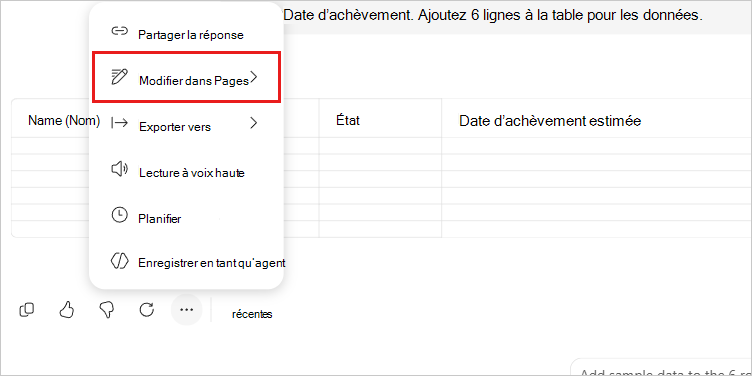 Bouton Modifier dans Pages dans Microsoft Pages Copilot