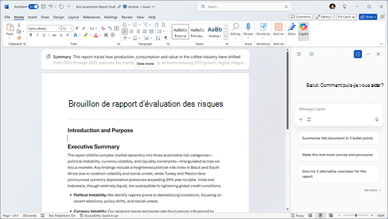 Capture d’écran de Copilot Chat dans Word